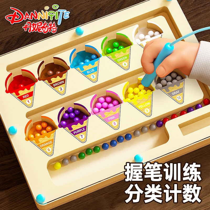 Cross-border children's magnetic maze walking ball toys early education 3 to 6 years old pen concentration wooden ball educational toys
