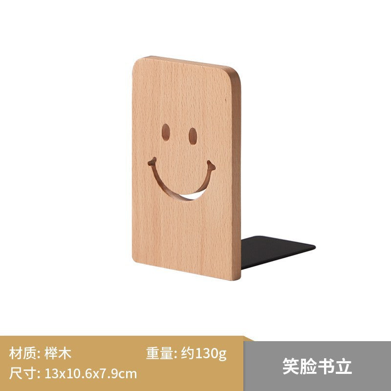 Japanese Style Simple Wooden Book Stand Creative Black Walnut Wood Thickened Bookshelf Bookend Student's Solid Wood Bookend Logo