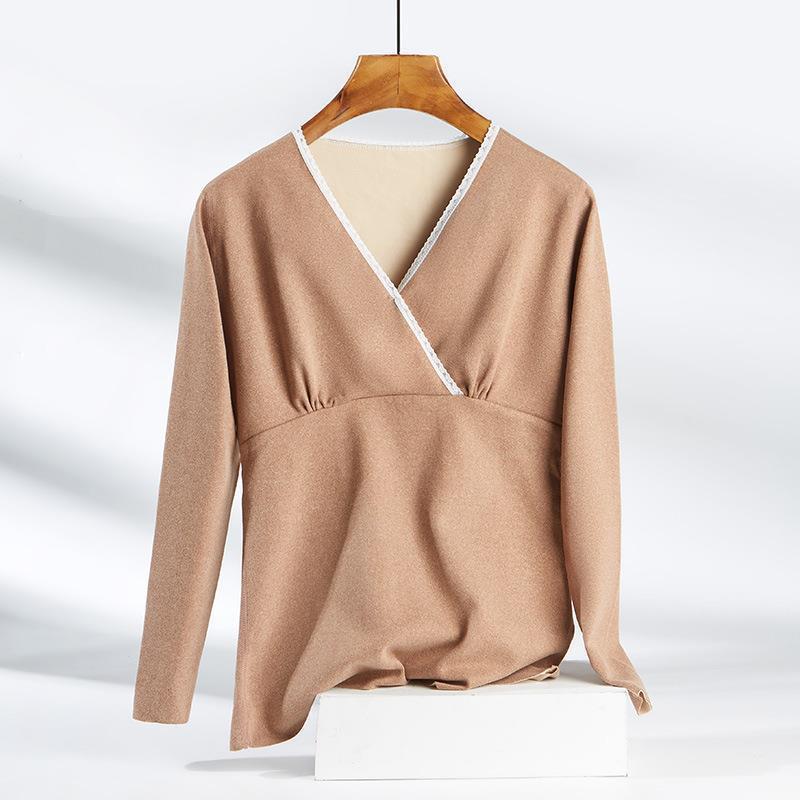 Breastfeeding Autumn Jacket One-Piece Women's plus size Autumn and Winter fleece-lined Pregnant Women's Thermal Underwear Postpartum Maternity Clothing