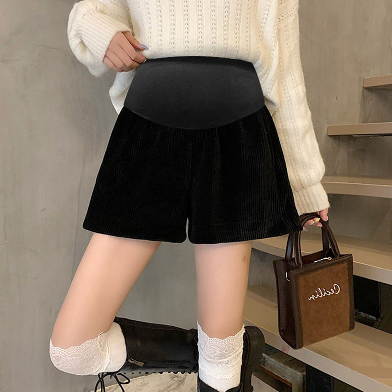 Pregnant women's pants autumn and winter chenille corduroy new shorts with socks pants wide leg shorts
