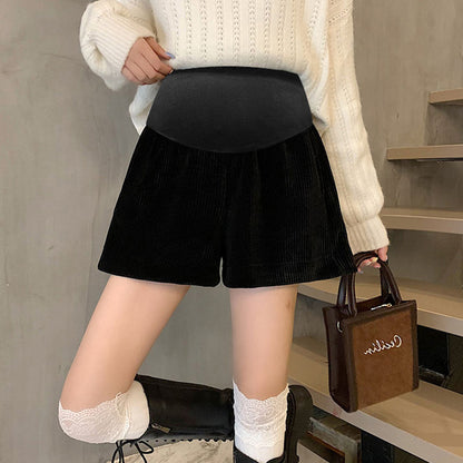 Pregnant women's pants autumn and winter chenille corduroy new shorts with socks pants wide leg shorts