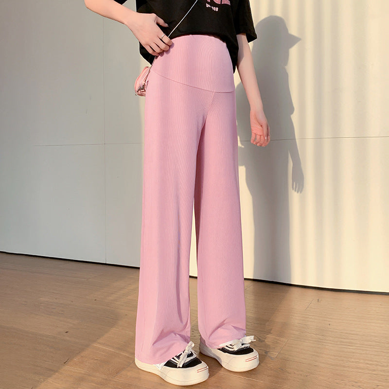 Maternity Pants 2026 Summer Elastic Non-Fading Maternity Wide-Leg Pants Summer Loose Casual Pants Slimming Vertical Stripe Pants for Outdoor Wear