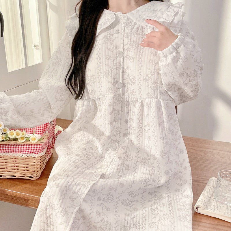 Lunar Clothing Spring and Autumn Air Cotton Thick Postpartum Breastfeeding dress Doll Collar Pregnant Women Pajamas for Outer Wear