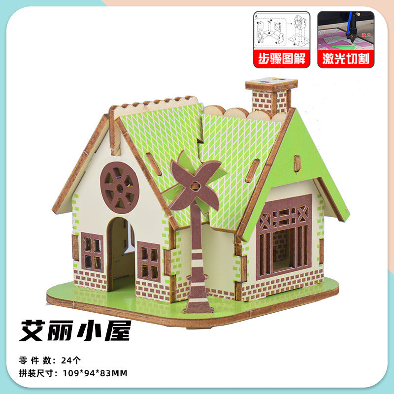 Wooden Reasons Children's Girls Assembled Handmade Ornaments diy Assembled Cabin Model Building Blocks Head Small House Puzzle