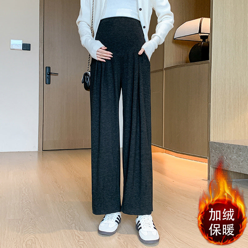 Pregnant Women's Pants Cropped Pants Sticky Rice Pants Autumn and Winter fleece-lined Thickened Loose All-match Wide-leg Pants Sagging Slimming Granny Pants