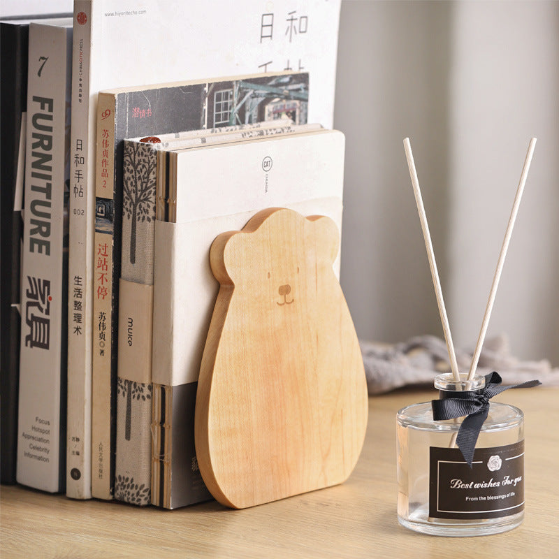 Japanese Style Simple Wooden Book Stand Creative Black Walnut Wood Thickened Bookshelf Bookend Student's Solid Wood Bookend Logo