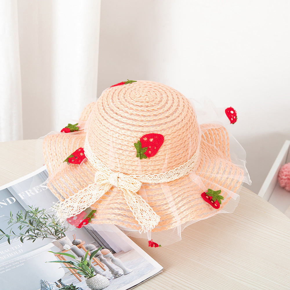 Summer Children's Sunscreen Hat Girls Baby Cute Sun Hat Strawberry Mesh Straw Hat Big Brim Beach Sun Hat