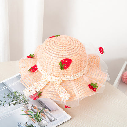 Summer Children's Sunscreen Hat Girls Baby Cute Sun Hat Strawberry Mesh Straw Hat Big Brim Beach Sun Hat