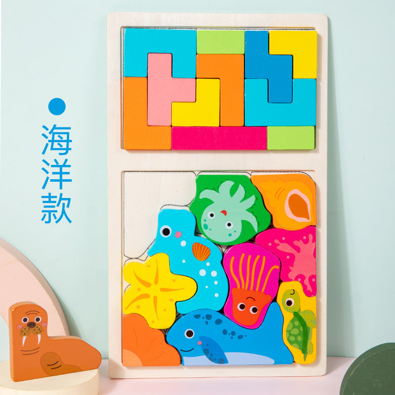 Factory Wooden Early Education Boys and Girls Accumulates Tetris Jigsaw Puzzle 3456-year-old Children's Educational Toys