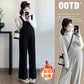 Real shot fleece-lined pregnancy fashion autumn and winter pregnant women's suspenders fleece-lined thickened plus size pregnant women's suit wide leg pants