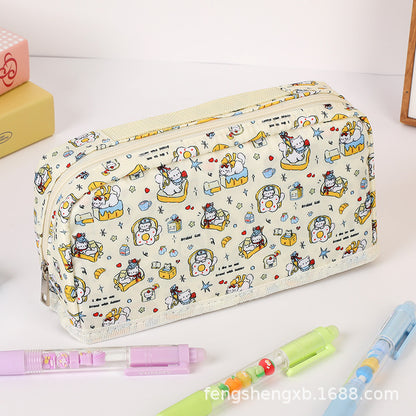 Ins New Toast Cat Foldableing Pencil Bag High-Looking Cute Girl Heart Student Pencil Stationery Box Storage Bag