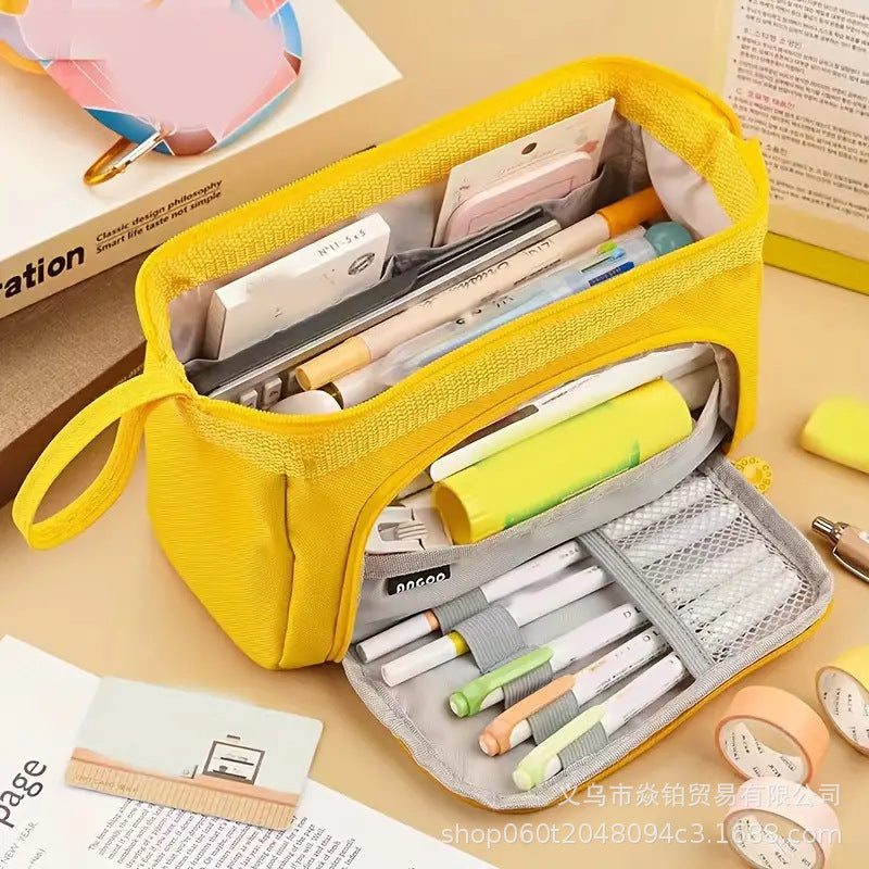 Korean Style Boat-Shaped Large-Capacity Multi-Layer Oxford Pencil Bag Multi-Functional Portable Stationery Box Simple Student Storage Pencil Bag