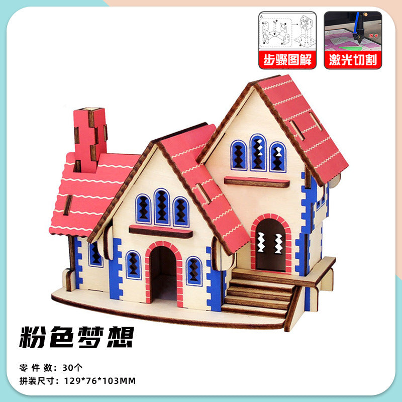 Wooden Reasons Children's Girls Assembled Handmade Ornaments diy Assembled Cabin Model Building Blocks Head Small House Puzzle