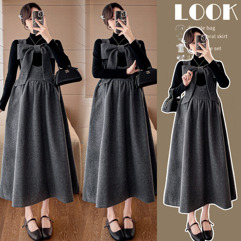 Pregnant women autumn 2024 new fashion suit western style fashionable high sense strap skirt autumn and winter pregnant women dress