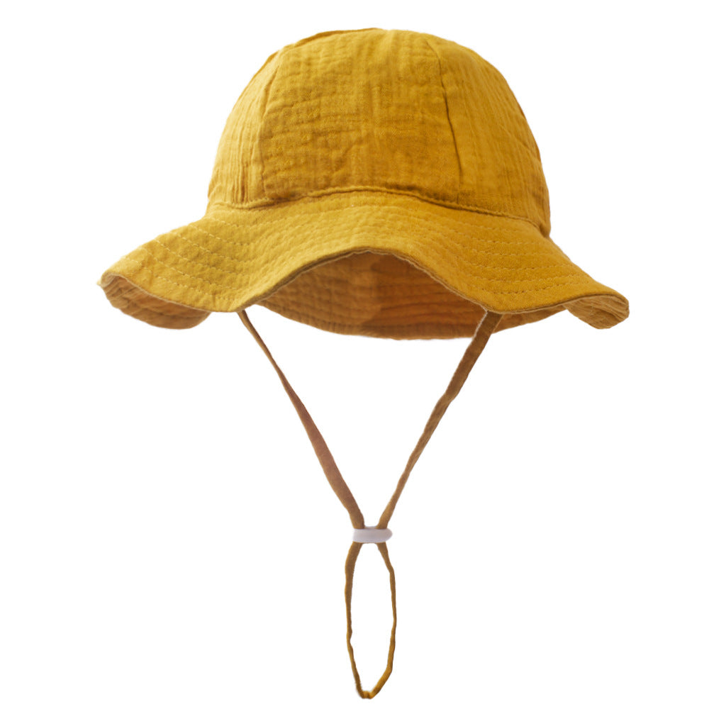 Ins Baby Pure Cotton Basin Hat European and American Anti-Sun Breathable Baby Fisherman Hat Pure Color Kidsren's Sun Hat Breathable Sun Protection