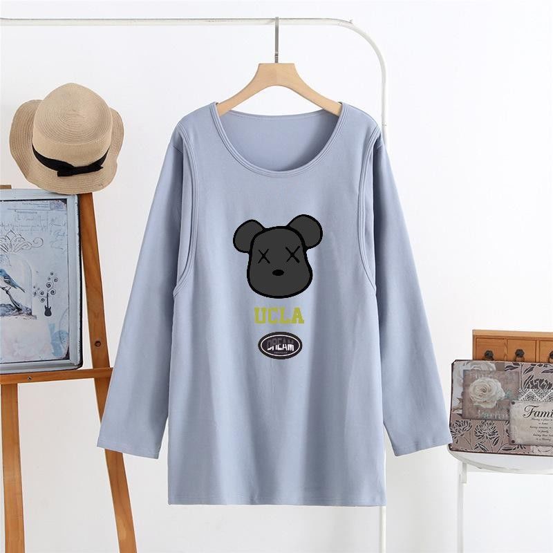 Breastfeeding Long-sleeved T-shirt Top Long-sleeved Korean Pregnant Women Autumn Loose Breastfeeding Moon Clothing Home Pajamas Autumn and Winter