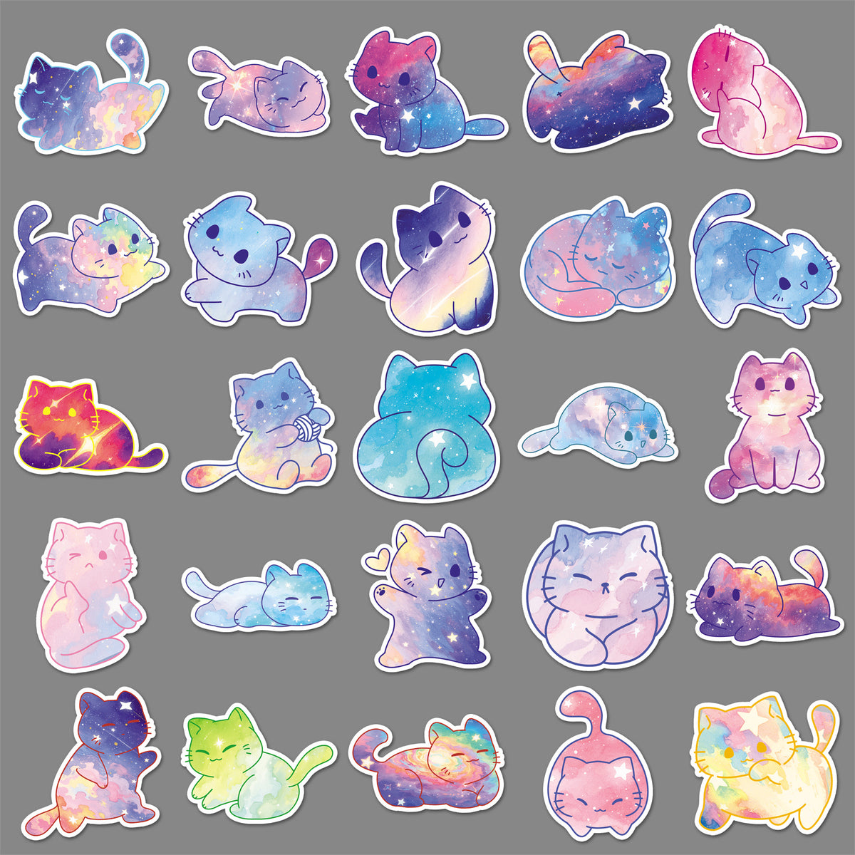 50 Original Watercolor Starry Sky Cat Stickers Hand-Painted Without Infringement Cute Ins Style Cat Notebook Stickers