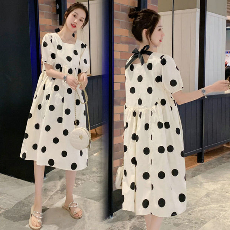 Maternity Summer dress Out Fashion High-end Sense Small Fresh Wave Dot Dress Loose Mid-length Summer Dress