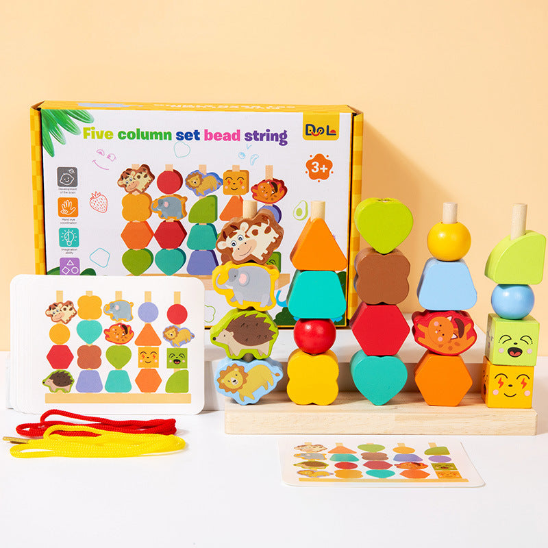 Children's Beaded Column Puzzle Educational Toy Intelligence Box Wooden Shape Matching Baby Geometric Shape Recognition