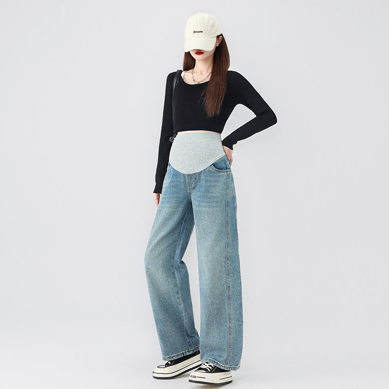 Pregnant Women's Jeans Spring Outer Wear 2025 New Abdomen-supporting Pregnant Women's Spring Wear Scimitar Pants Pregnant Straight Pants