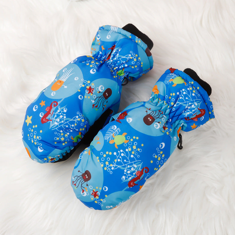 3-10 children's ski gloves outdoor riding gloves winter warm waterproof children's gloves play snow not wet hands