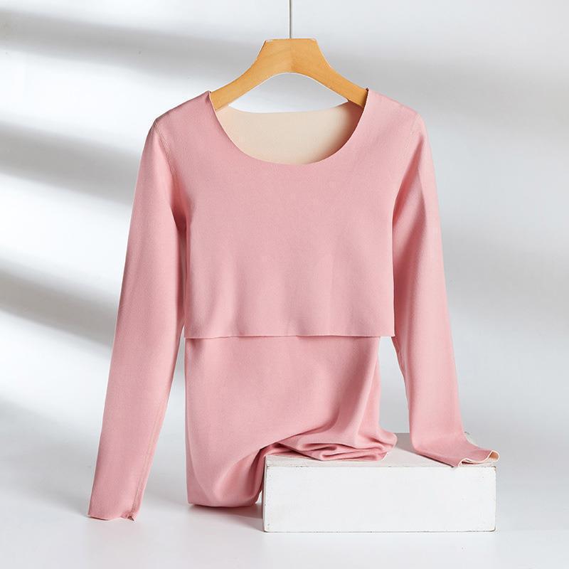 Breastfeeding Autumn Jacket One-Piece Women's plus size Autumn and Winter fleece-lined Pregnant Women's Thermal Underwear Postpartum Maternity Clothing