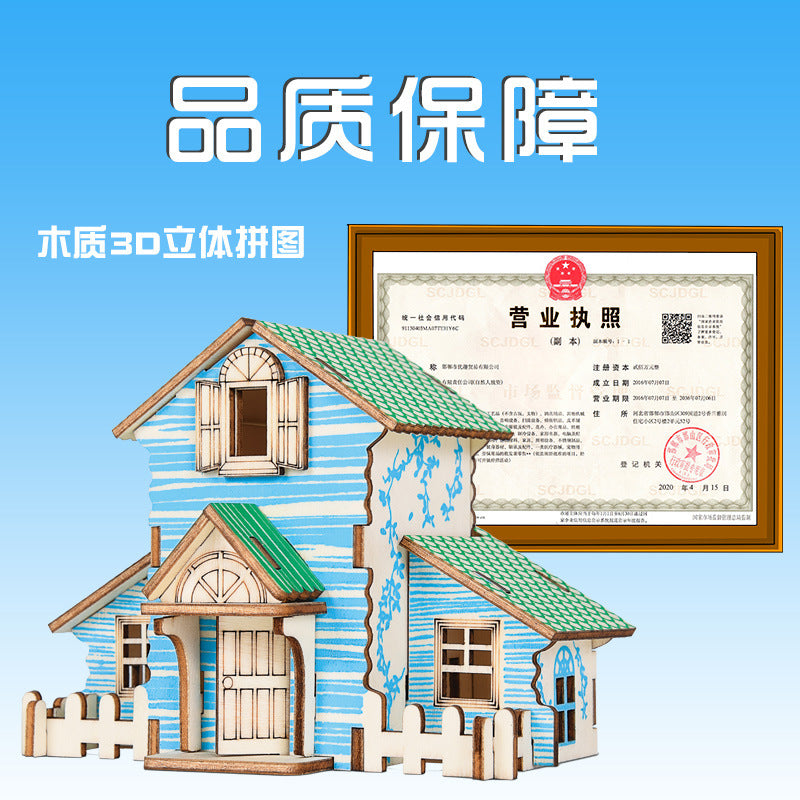 Wooden Reasons Children's Girls Assembled Handmade Ornaments diy Assembled Cabin Model Building Blocks Head Small House Puzzle