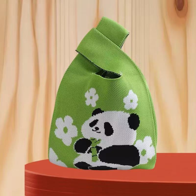 Panda New Knitted Bag Women's Handbag Wide Hand Gift Back Gift Bag Cute Panda Knitted Bag Hand Gift