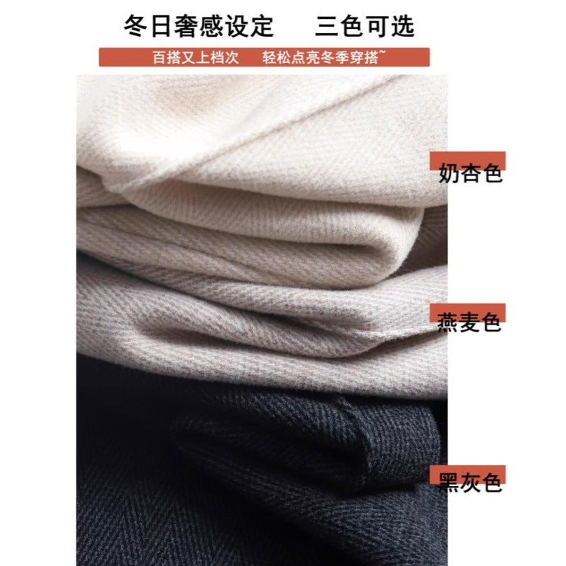 Maternity Pants, Autumn and Winter Style, Woolen, Thickened, Wide-Leg Pants for Outer Wear, High-Waisted, Belly-Supporting, Plus-Size, Straight-Leg, Casual Long Pants with Fleece Lining