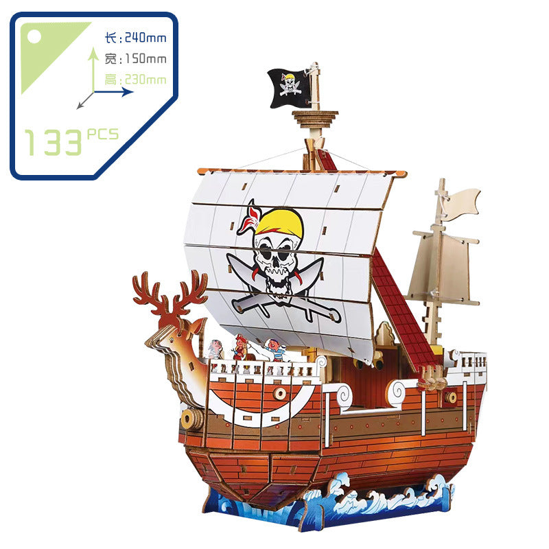 Wooden ship DIY assembled model 3d three-dimensional puzzle children's handmade wholesale entrepreneurship puzzle building blocks toys