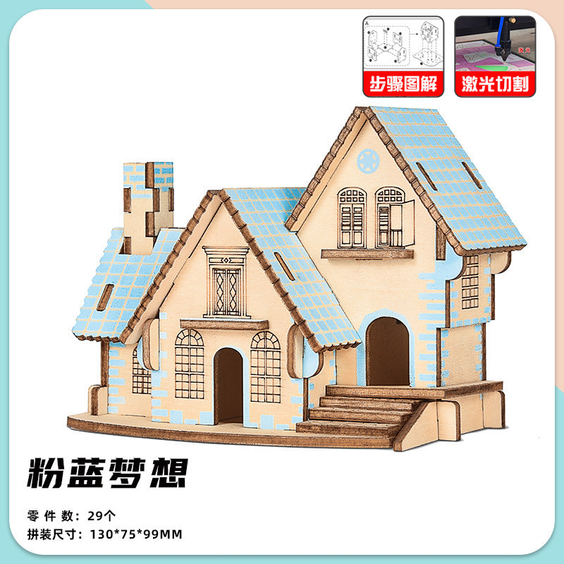 Wooden Reasons Children's Girls Assembled Handmade Ornaments diy Assembled Cabin Model Building Blocks Head Small House Puzzle