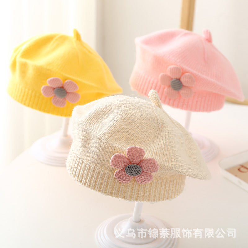 Spring and Autumn Korean Style Baby Boy and Girl Candy Color All-match Knitted Beret Children's Western Style Casual Wool Hat Paintler Hat