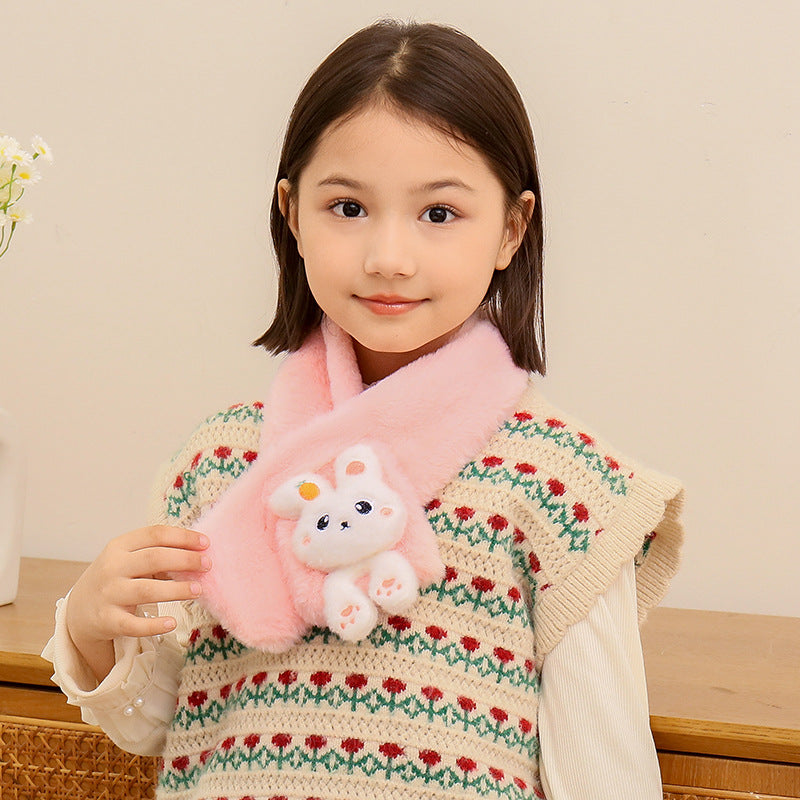 Children's Christmas Autumn and Winter Scarf Plush Warm Cute Cartoon Red New Year Festival Imitation Rabbit Fur Parent-Child Scarf