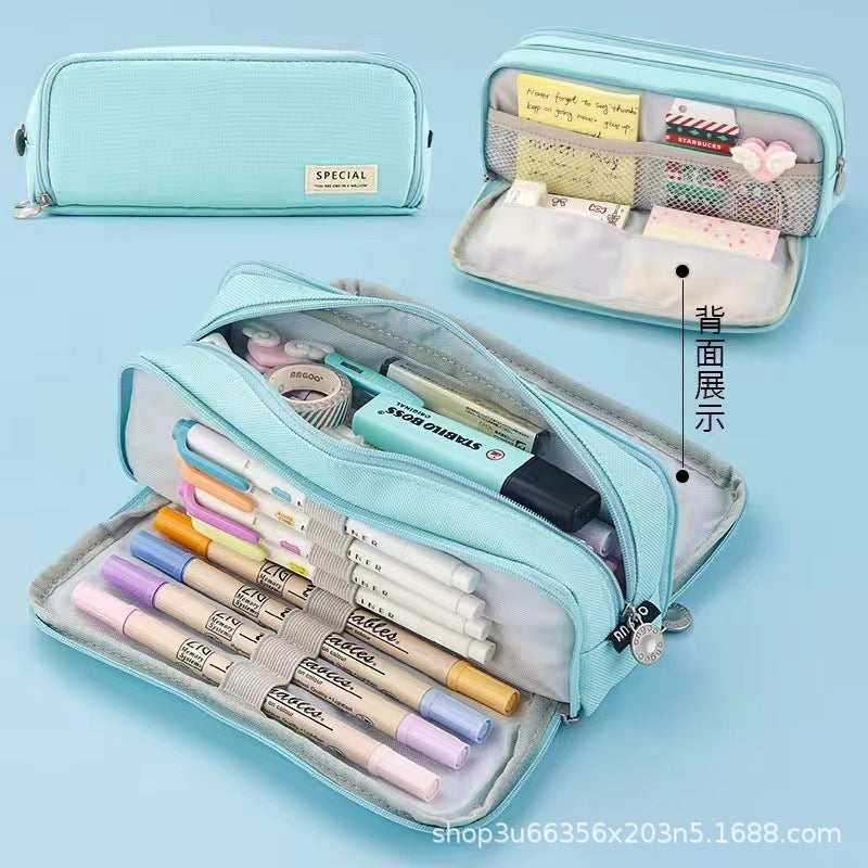 Japanese and Korean Double-Layer Pencil Case for Elementary, Middle, and High School Students, Cross-Border Oxford Cloth Multifunctional Creative Stationery Pencil Case a