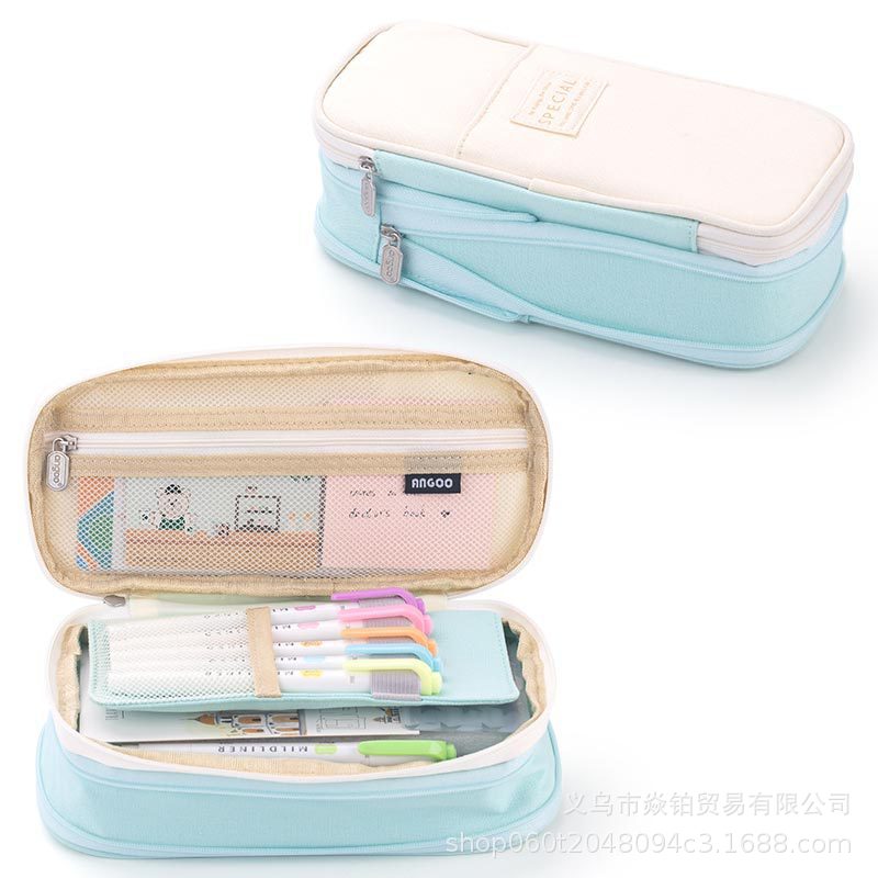 Solid Color Large-Capacity Pencil Bag for Men and Women Multi-Layer Junior High School and High School Simple Primary School Pencil Bag Stationery Box High-Value Wholesale