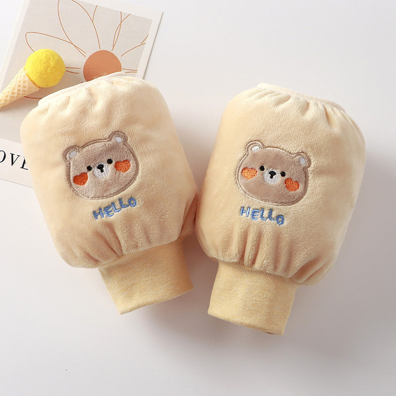 Children's Sleeve Lined Crystal Velvet Anti-Stain and Dirt-Resistant Autumn and Winter New Style Cute Three-Dimensional Embroidery for Boys and Girls