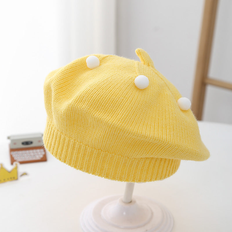 Spring and Autumn Korean Style Baby Boy and Girl Candy Color All-match Knitted Beret Children's Western Style Casual Wool Hat Paintler Hat