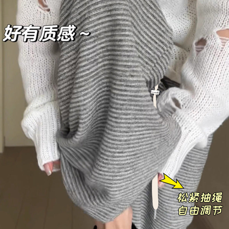Pregnant women's pants texture soft waxy striped pants autumn high waist drape feeling lazy relaxation feeling niche straight leg pregnant women