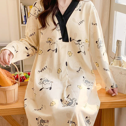Chest Pad Moon Dress Spring and Autumn Cotton Postpartum Breastfeeding dress Summer Nightgown for Pregnant Women Nightgown During Pregnancy Feeding Nightgown