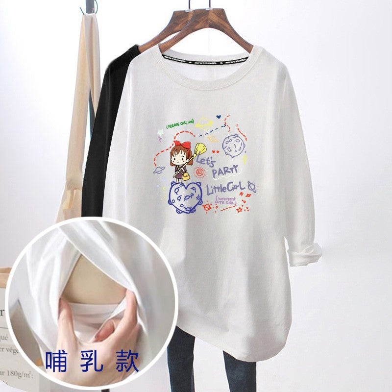 Breastfeeding Top Autumn and Winter Clothes Going Out Hot Mom's Clothes for Breastfeeding Period All-match Base Shirt plus size Pregnant Women's T-shirt