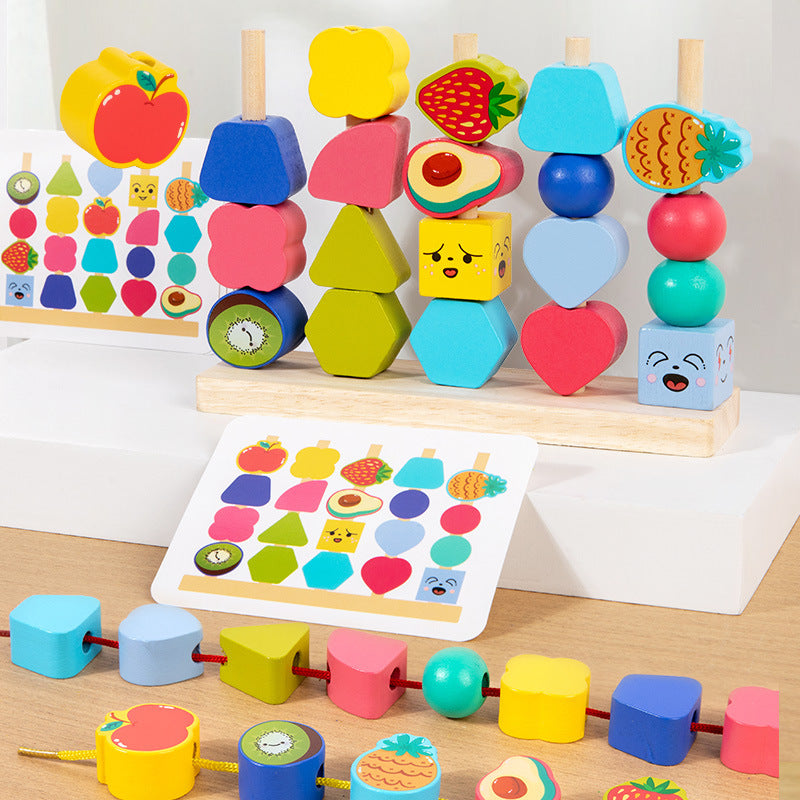 Children's Beaded Column Puzzle Educational Toy Intelligence Box Wooden Shape Matching Baby Geometric Shape Recognition