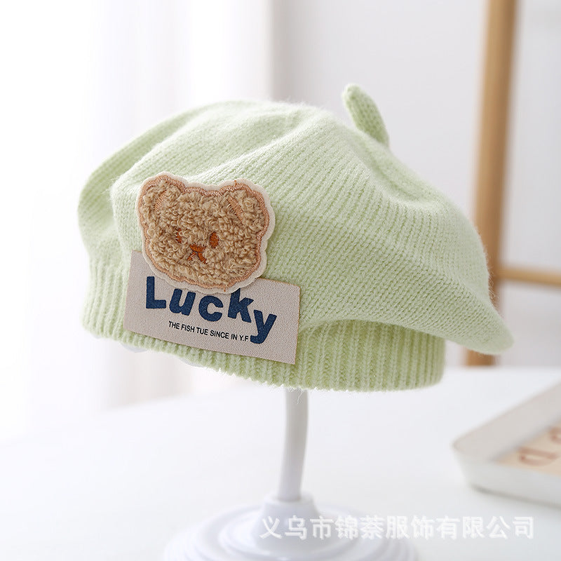 Spring and Autumn Korean Style Baby Boy and Girl Candy Color All-match Knitted Beret Children's Western Style Casual Wool Hat Paintler Hat