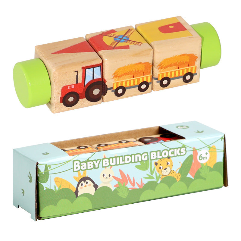 Cecpc Kidsren's Early Education Rotating Building Block Puzzle Baby Animal and Fruit Cognition Wooden Educational Toys for 1-2-3 Years Old