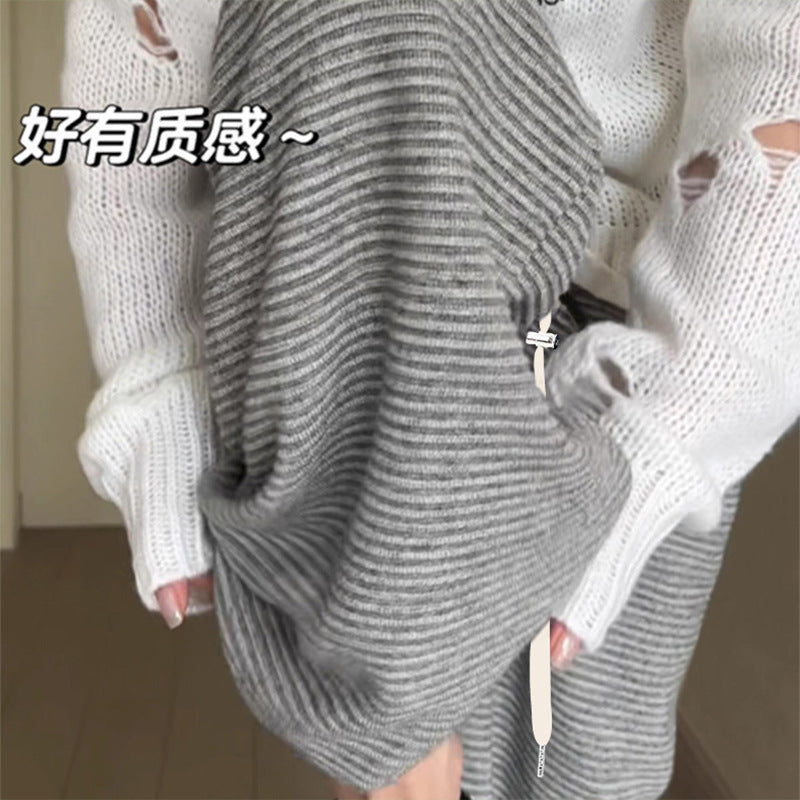 Pregnant women's pants texture soft waxy striped pants autumn high waist drape feeling lazy relaxation feeling niche straight leg pregnant women