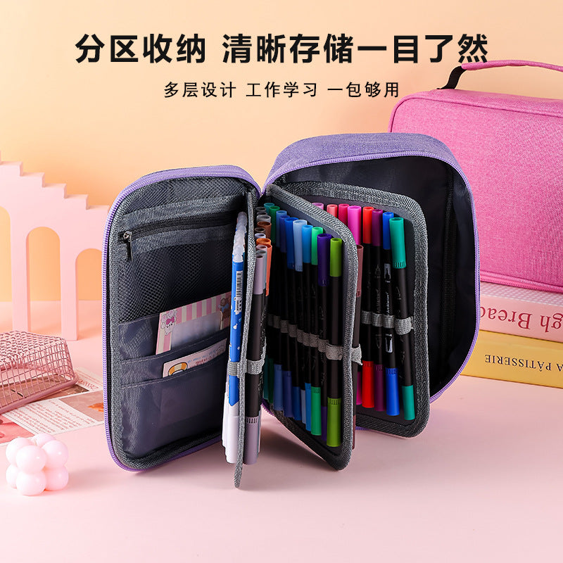Cross-Border Satchel Large-Capacity 72-Hole Multi-Functional Student Art Student Color Lead Brush Pencil Stationery Storage Bag