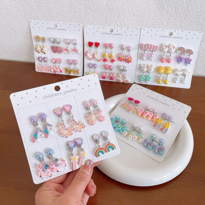 Girl's Ear Clip Cute Cartoon Children's Earrings Little Girl's Princess Earrings Without Ear Holes False Earrings Without Harming Ear Accessories