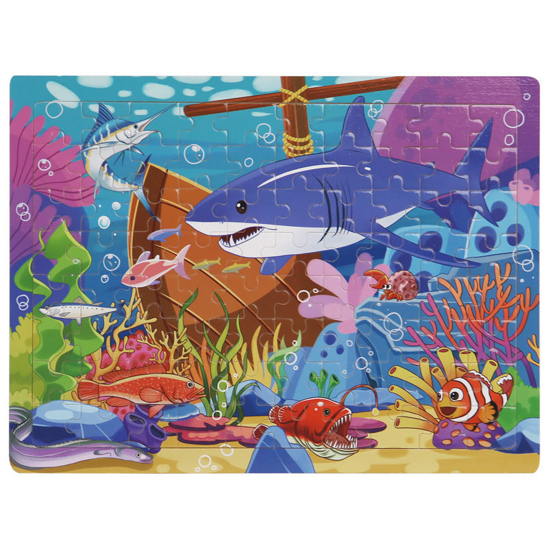 Wooden 80 Pieces Puzzle Toddler Cartoon Dinosaur Animal Plane Puzzle Baby Early Education and Intelligence Building Blocks Toy