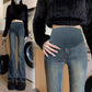 Pregnant women's flared pants cement gray autumn and winter jeans belly pants simple casual pants