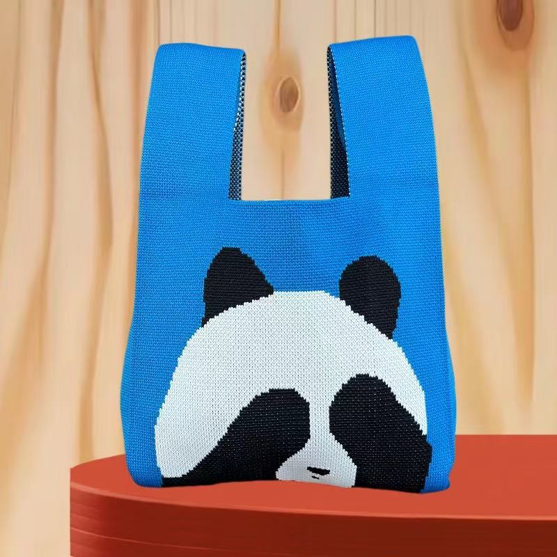 Panda New Knitted Bag Women's Handbag Wide Hand Gift Back Gift Bag Cute Panda Knitted Bag Hand Gift