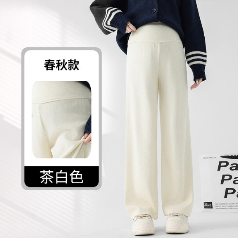 Lamb Fleece Pregnant Women's Pants Autumn and Winter fleece-lined Outer Wear Loose Dipping Wide-leg Pants New Non-abdominal Glutinous Rice Pants
